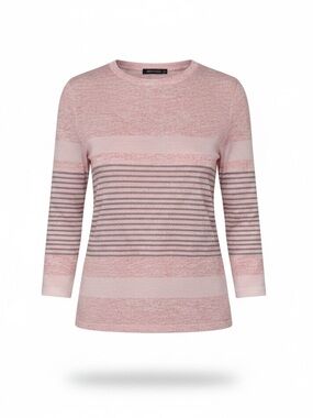 Women's Pink Striped Long Sleeve Crewneck Top
